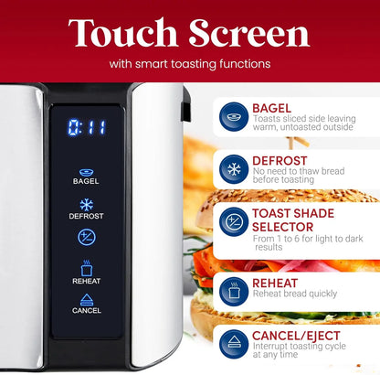 Long Slot 4-Slice Toaster with Timer, Bagel Function,