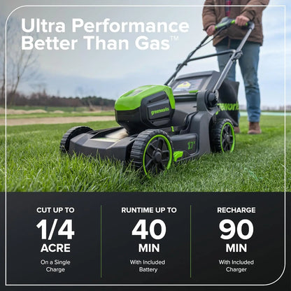 60V Cordless Push Lawn Mower, 17" Deck, 2-in-1 Mulching/Bagging,