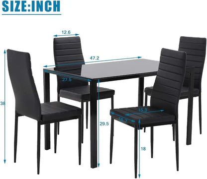 5-Piece Dining Table Set, Space-Saving Design , Faux Leather