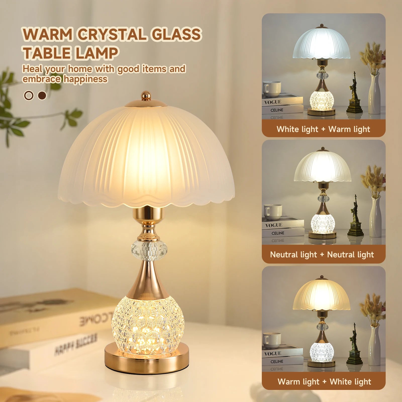 “dutcheshomeliving bedside table lamp crystal petal push button switch”