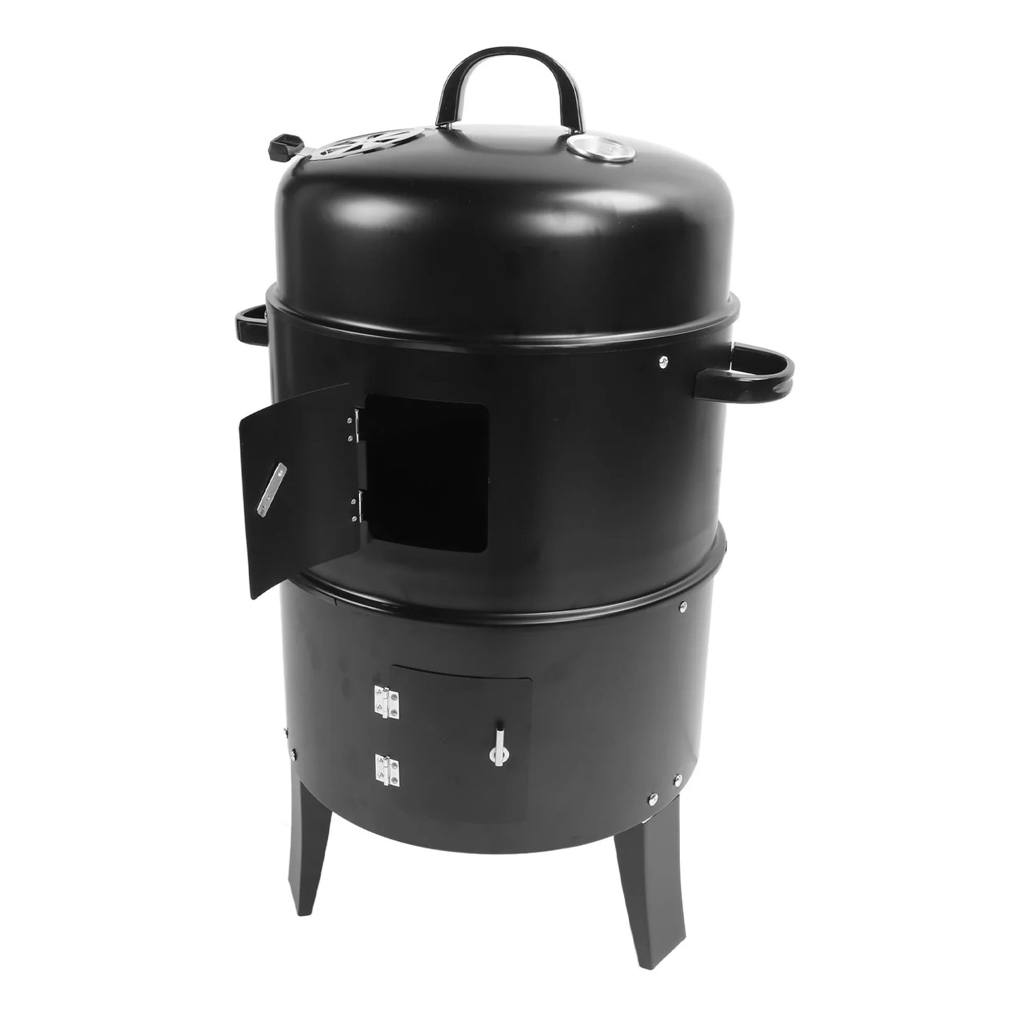 Vertical Charcoal Smoker 3 in 1 3 Layer Grill Barbecue with Thermometer