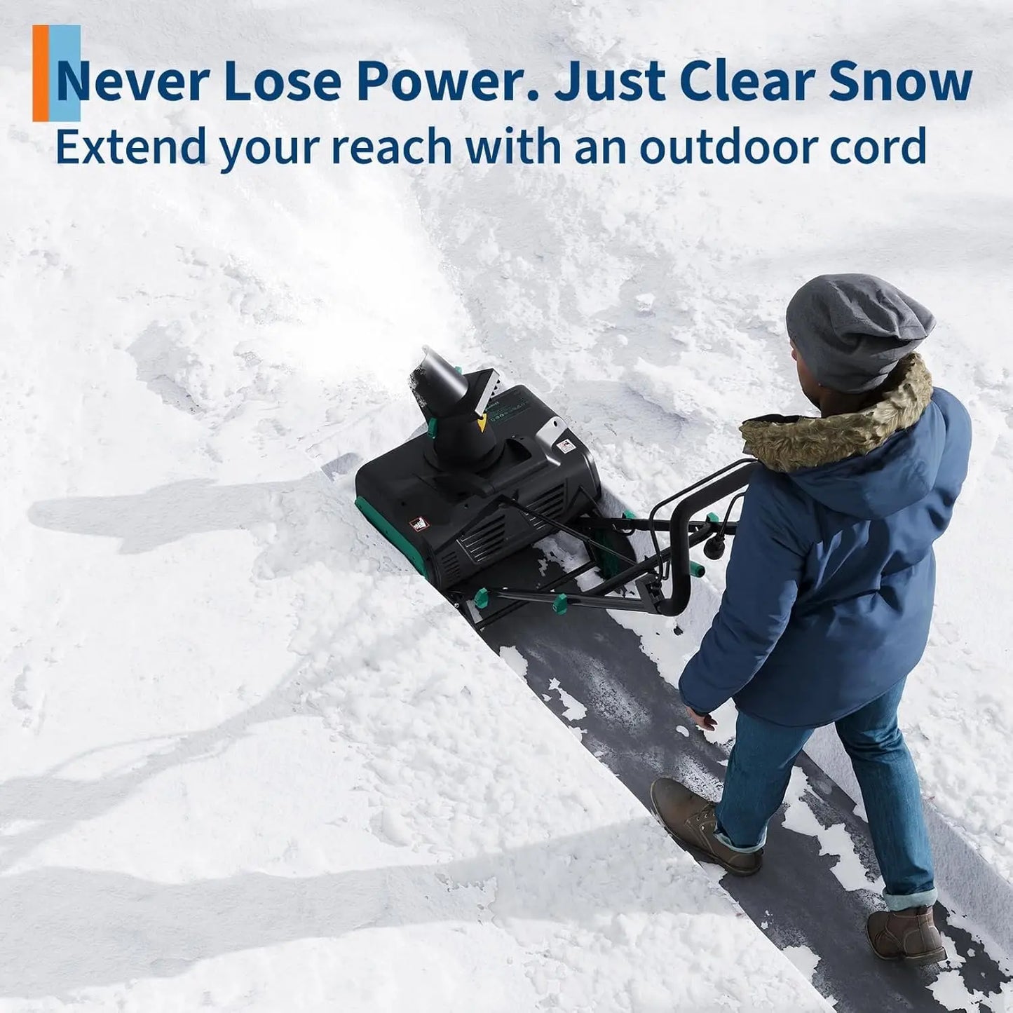 20-Inch Electric Snow Blower  Motor 1800W  All-Terrain Wheels 2 LED Lights Driveways