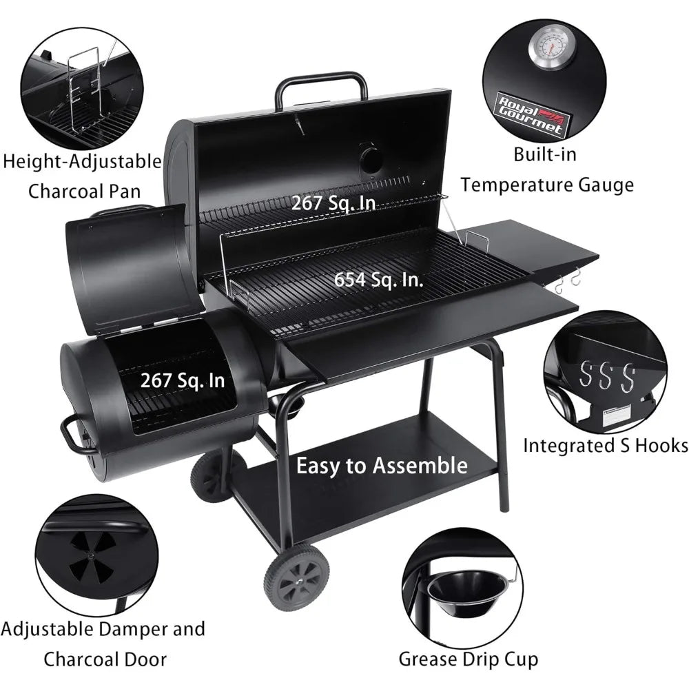 \ Charcoal Grill and Smoker, Outdoor BBQ Grill with 1200 Sq. In. Cooking Area