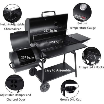 \ Charcoal Grill and Smoker, Outdoor BBQ Grill with 1200 Sq. In. Cooking Area