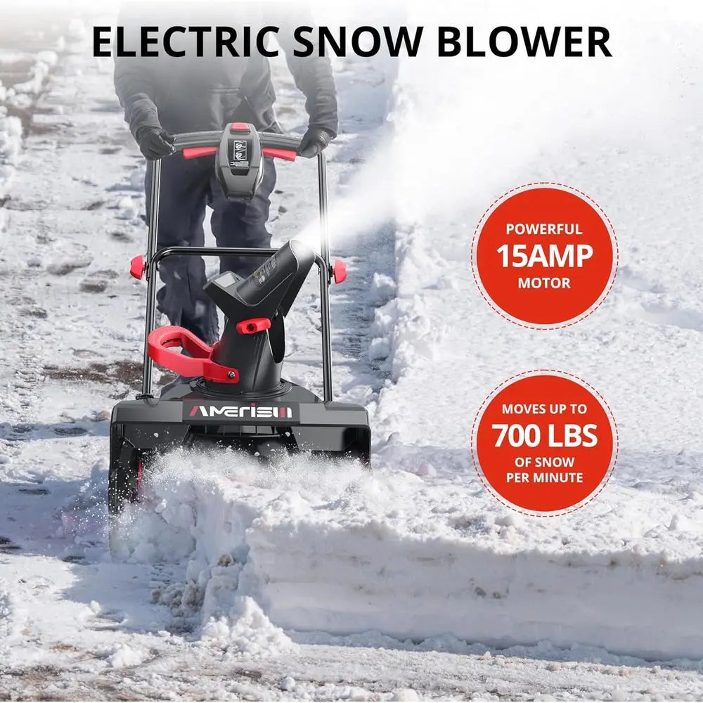 21-Inch Electric Snow Thrower, 15-Amp Corded Snow Blower with LED Light,