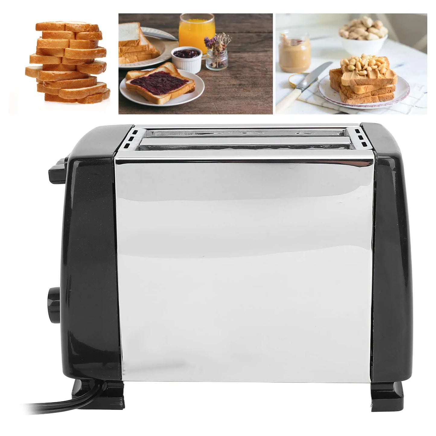 Compact Bread  Portable Stainless Steel Wide Slot 2 Slice Toaster
