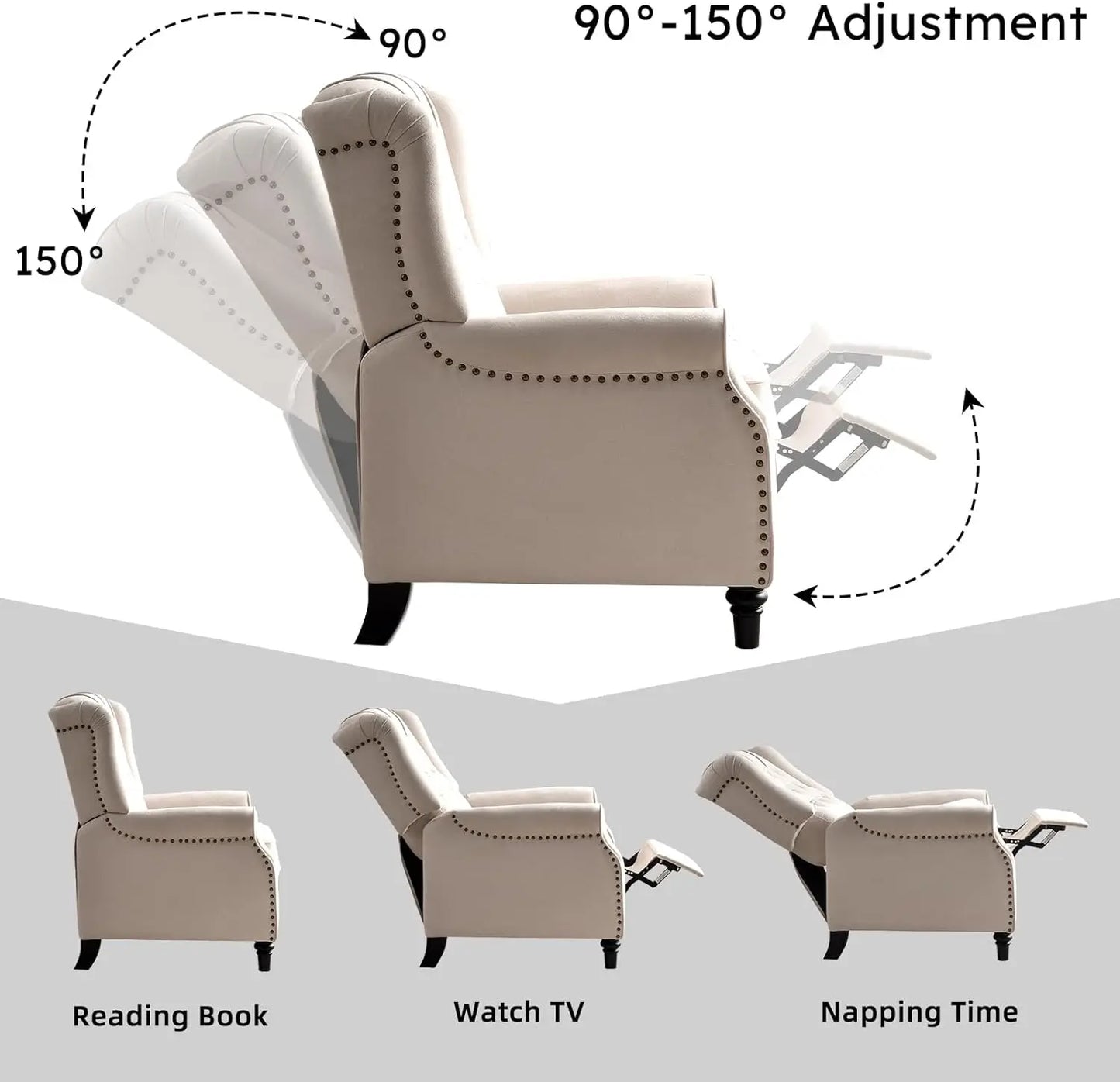 EBELLO Push Back Recliner Chair Fabric Lounge Armchair
