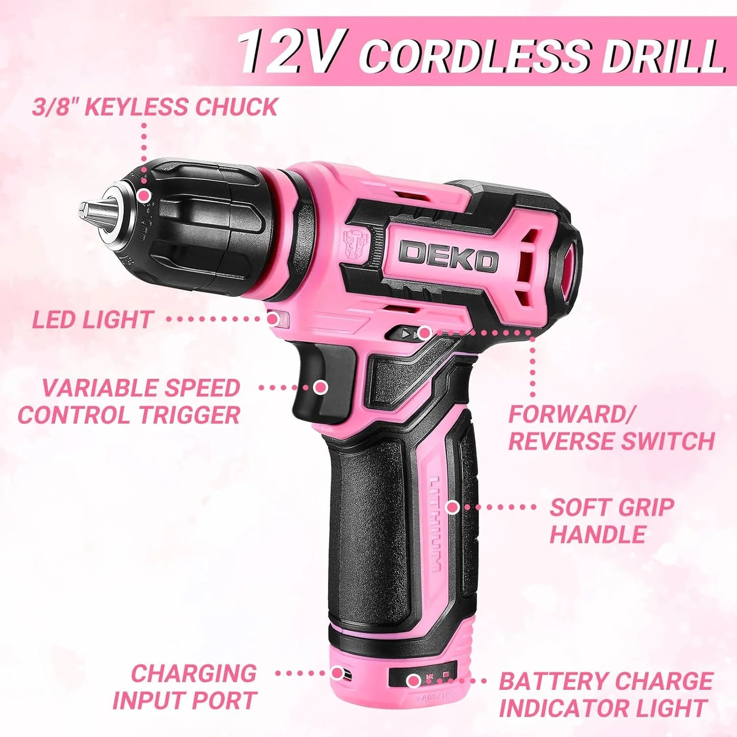 DEKO Home Mechanic Toolbox Power Cordless Drill Hand Repair