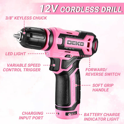 DEKO Home Mechanic Toolbox Power Cordless Drill Hand Repair
