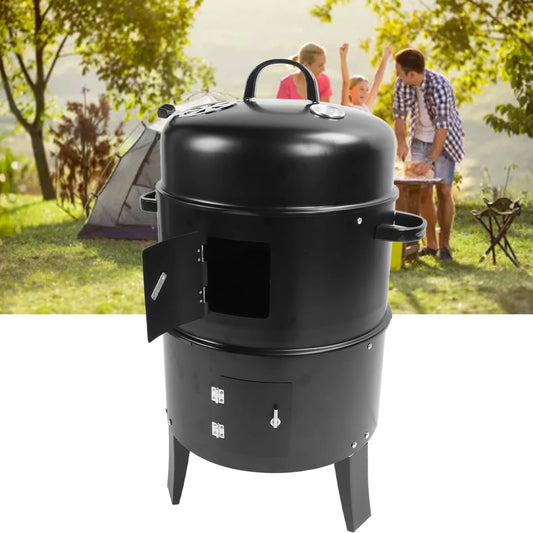 Vertical Charcoal Smoker 3 in 1 3 Layer Grill Barbecue with Thermometer