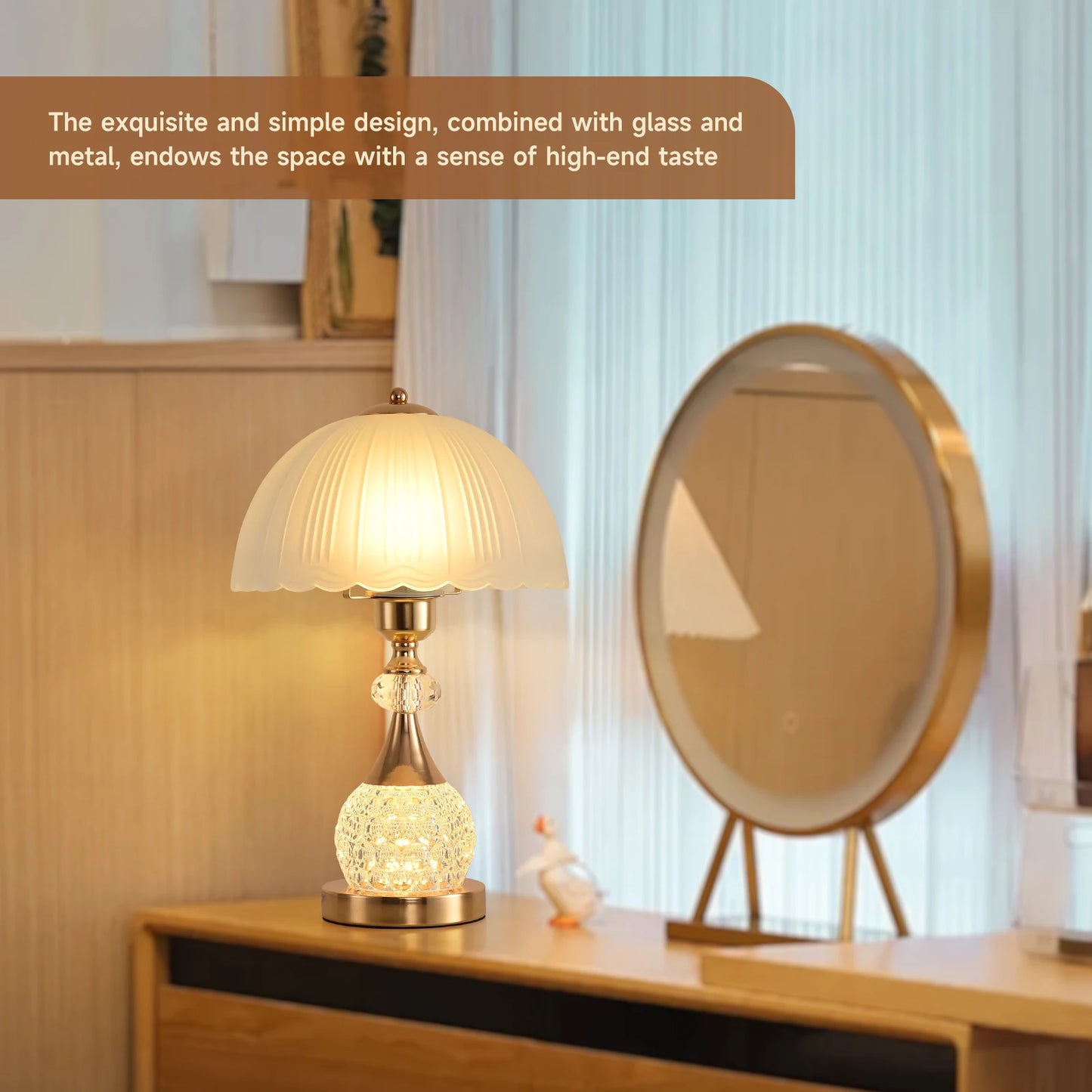 “dutcheshomeliving bedside table lamp crystal petal push button switch”
