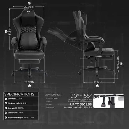 Ergonomic Gaming Chair with Heated Massage Lumbar Support,