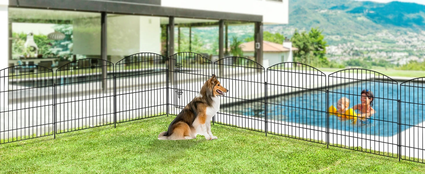 No Dig Decorative Garden Fence with Gate 32in (H) x 24ft (L), Temporary Dog Fencing