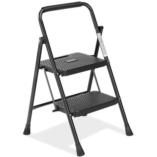 JHK Folding 2/3 Step Ladder Stool with Anti-Slip Pedal 800lbs Capacity Sturdy Steel