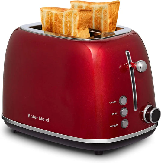 2 Slice Toaster Retro Stainless Steel, 6 Shade Settings, Removable Crumb Tray