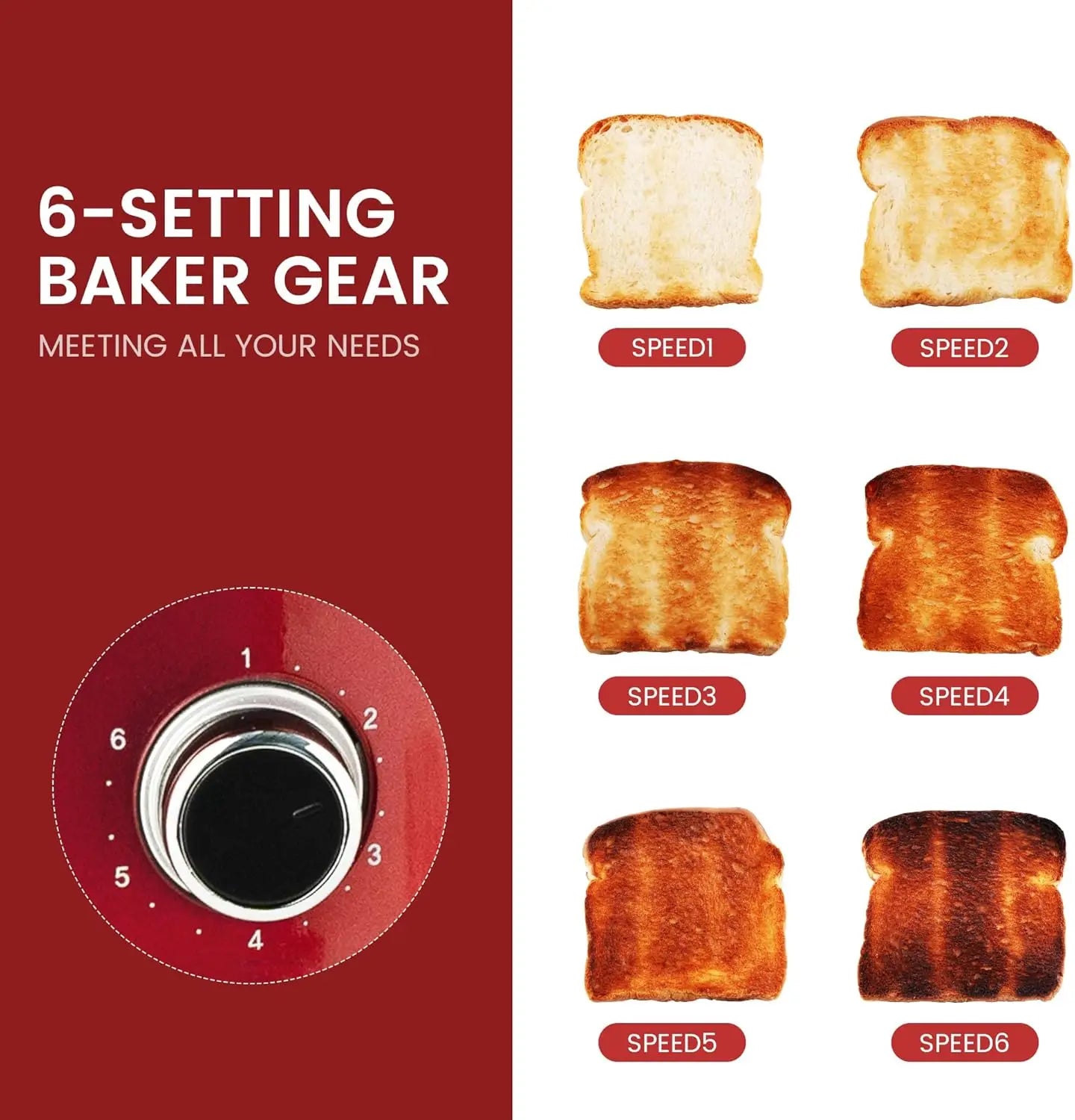 2 Slice Toaster Retro Stainless Steel, 6 Shade Settings, Removable Crumb Tray