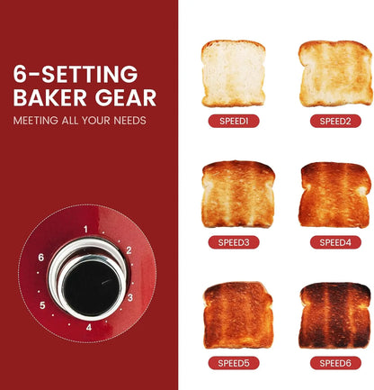 2 Slice Toaster Retro Stainless Steel, 6 Shade Settings, Removable Crumb Tray