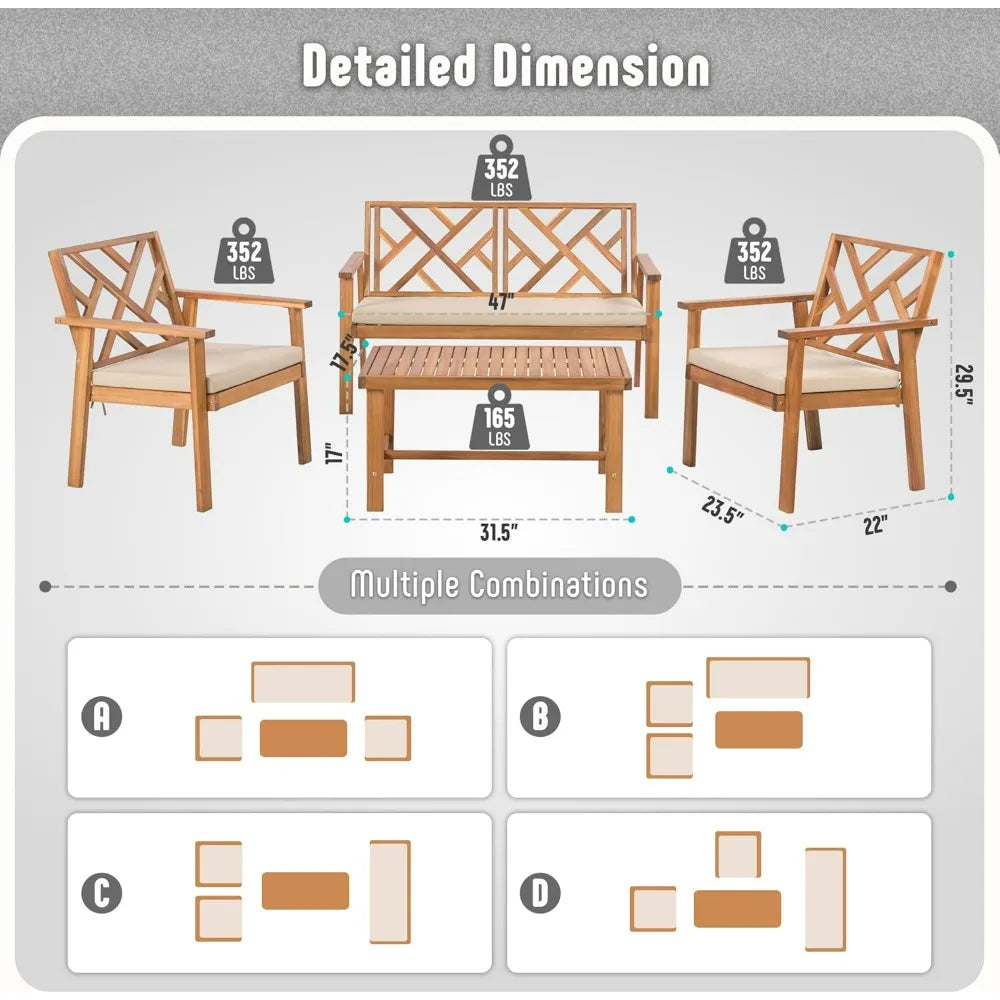 2025new-4-Piece Outdoor Patio Furniture Set: