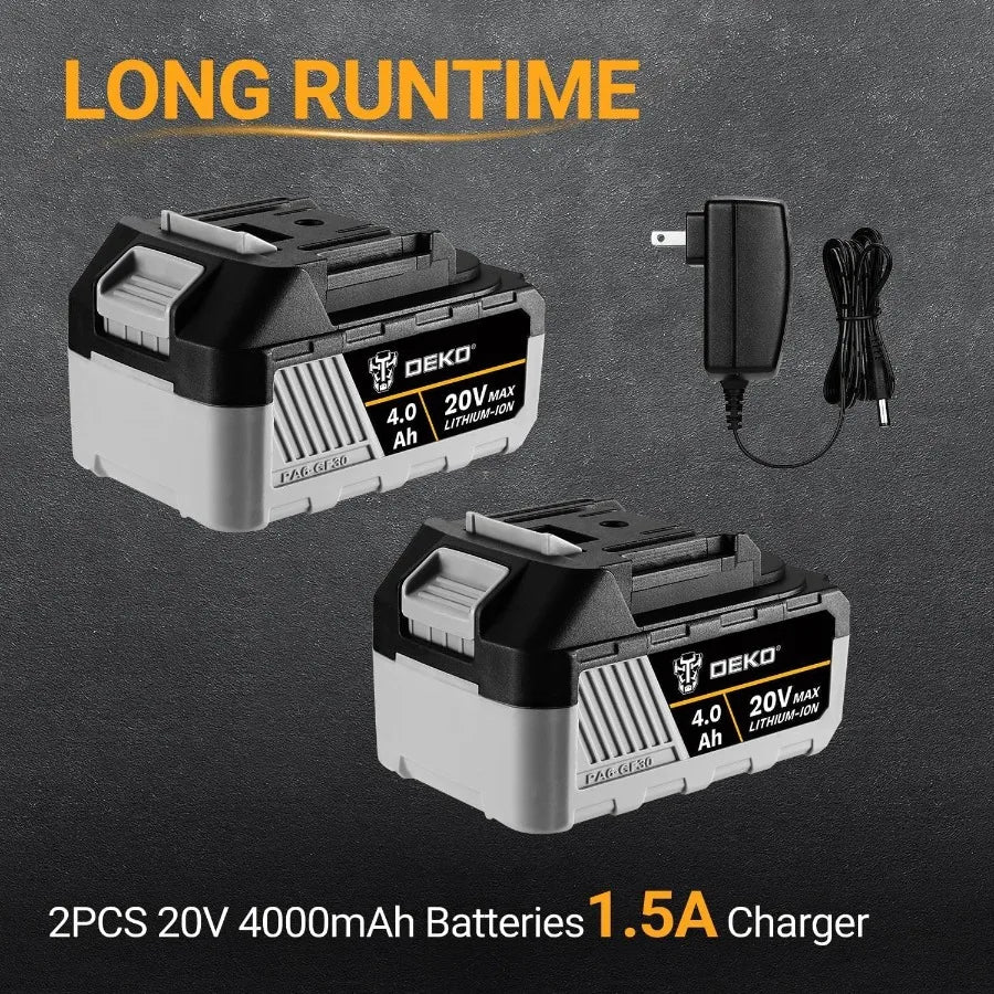 Dutcheshomeliving 20V cordless circular saw batteries with long runtime, 2PCS 4000mAh batteries and 1.5A charger.