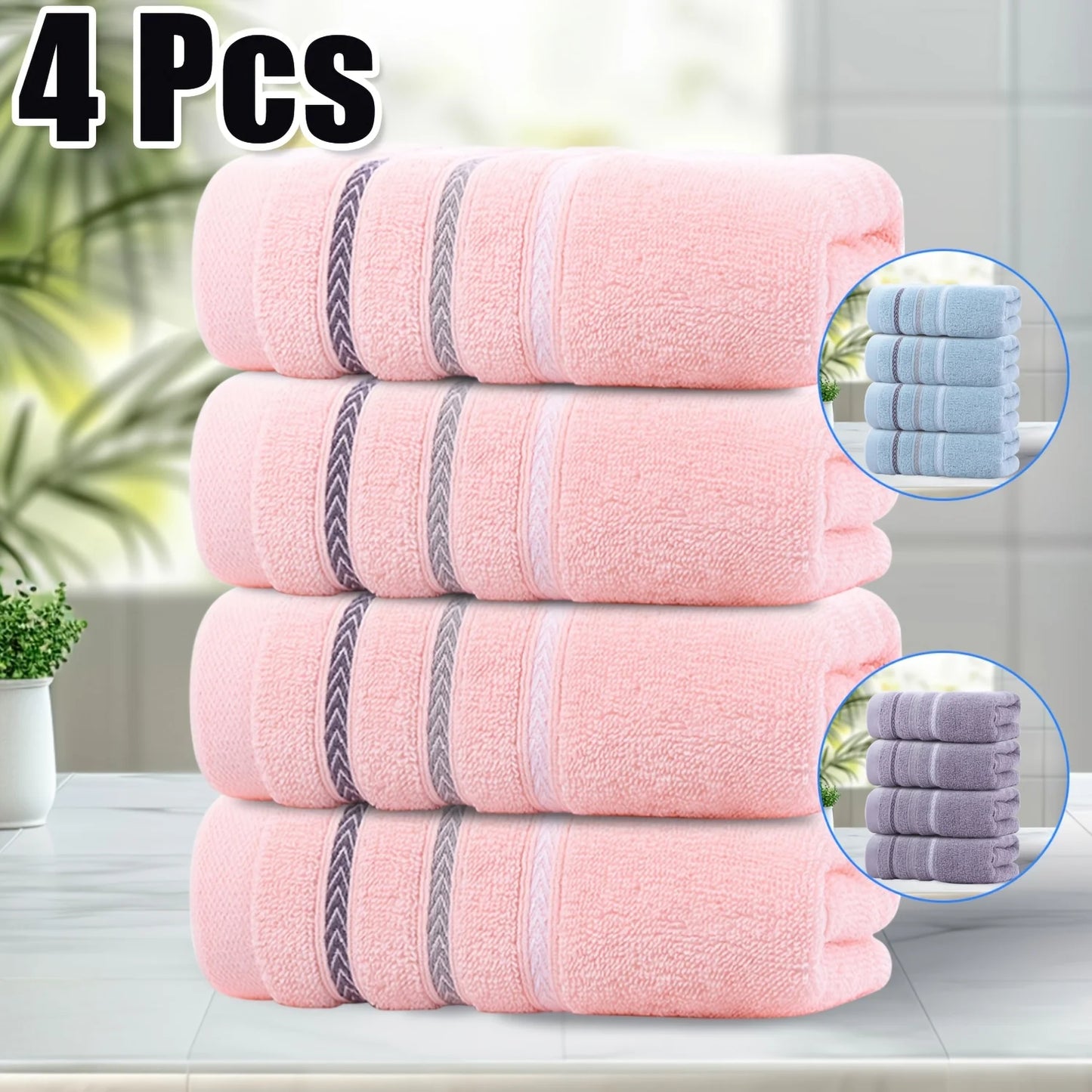 100% Cotton Face Towels 4 Pack, Luxury Quick Dry Absorbent