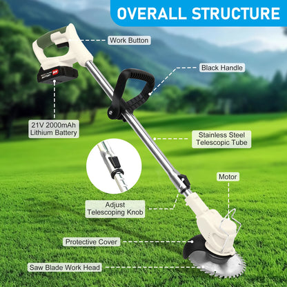 21V Cordless Grass Trimmer Electric 3-in-1 Lightweight  Lithium-ion Batteries