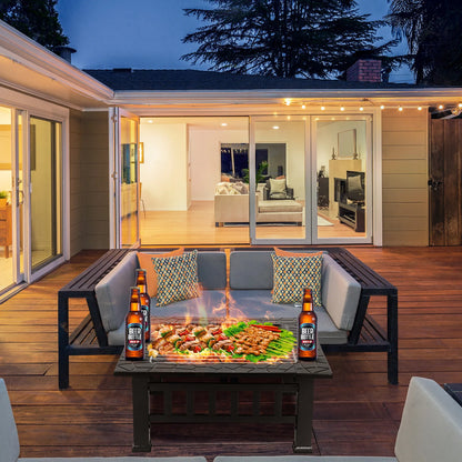 AOOU Steel Fire Pits for Outside, 32'' Square Wood Burning Table Patio BBQ