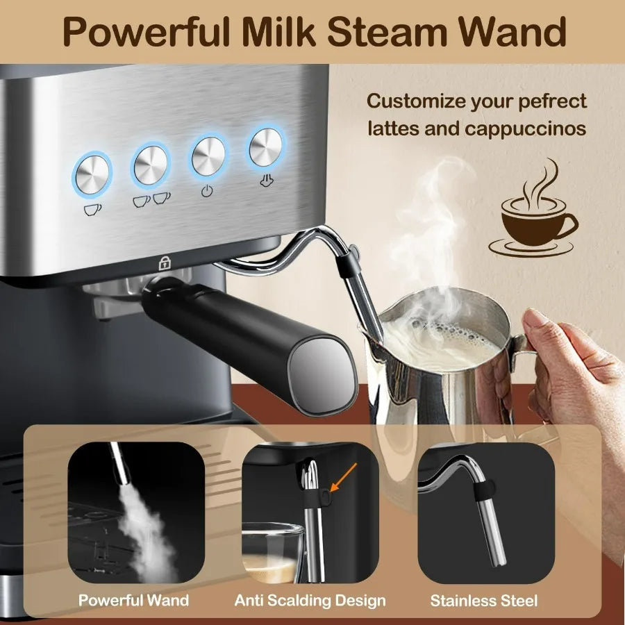 DutchesHomeLiving 20 bar espresso machine with milk frother stainless steel