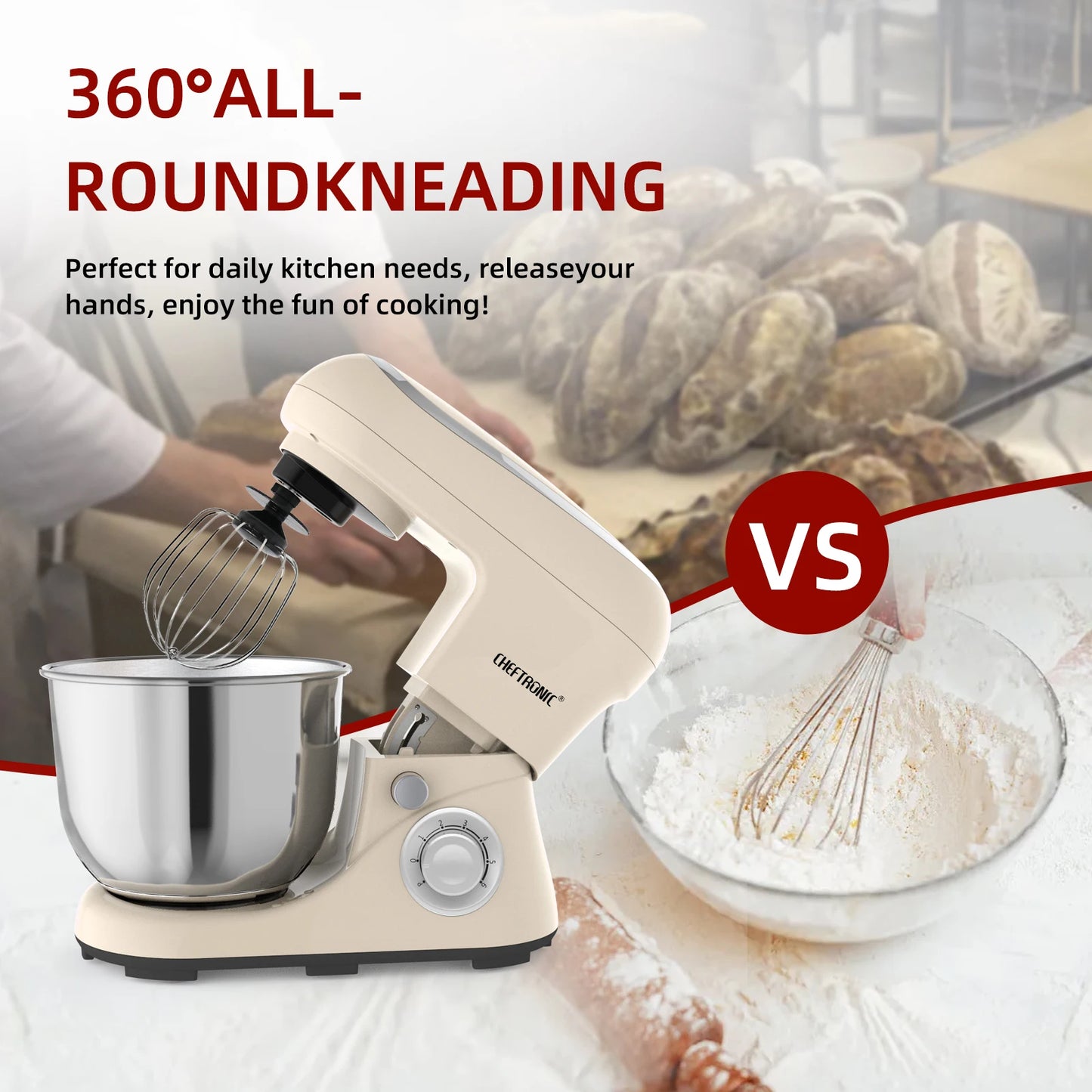 1pc CHEFTRONIC Stand Mixer,5Qt Tilt-Head Electric Household Stand Mixer