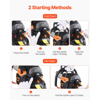 SucceBuy 62 cc Gas Chainsaw 20 in Gas Powered Chainsaw 3.8 HP PowerHandle with Dual Fuel Tanks
