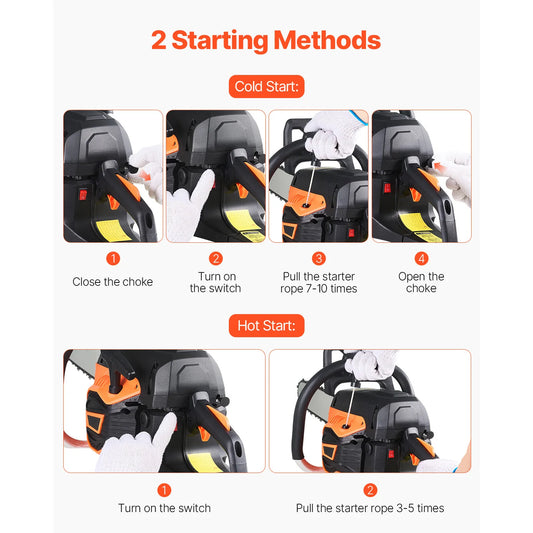 SucceBuy 62 cc Gas Chainsaw 20 in Gas Powered Chainsaw 3.8 HP PowerHandle with Dual Fuel Tanks