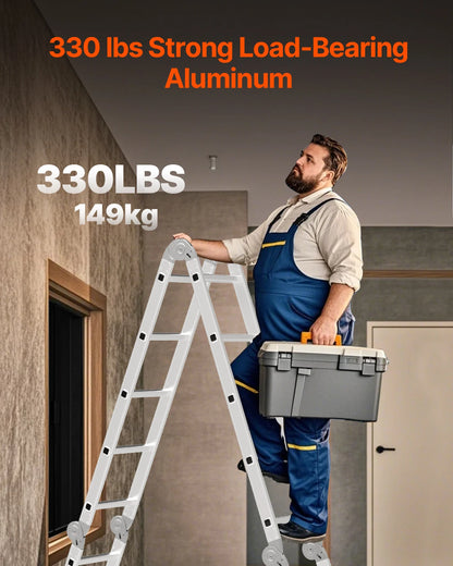 SucceBuy Multi-Purpose Folding Ladder 7-in-1 Tall Step Ladder A Frame Adjustable Telescoping