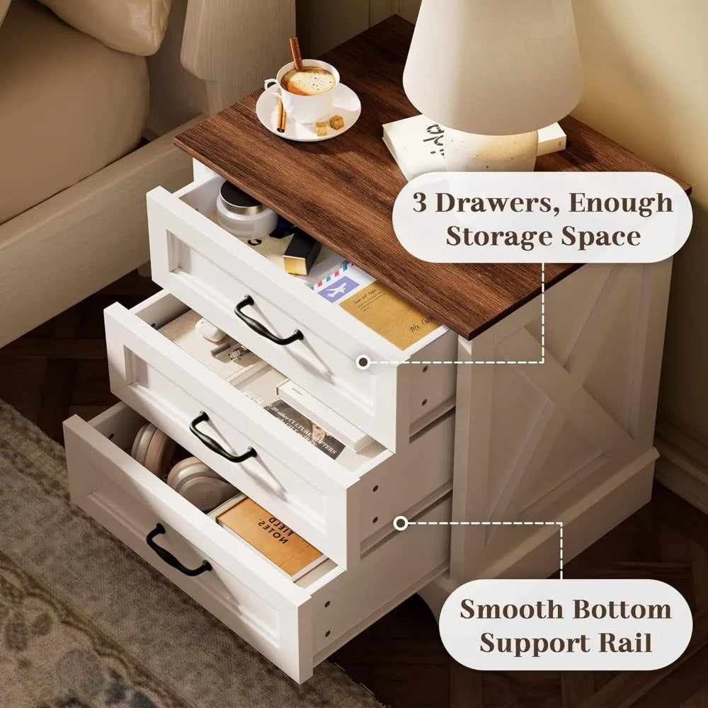 Nightstand with Drawers - Small Rustic Wood Chest of Drawers