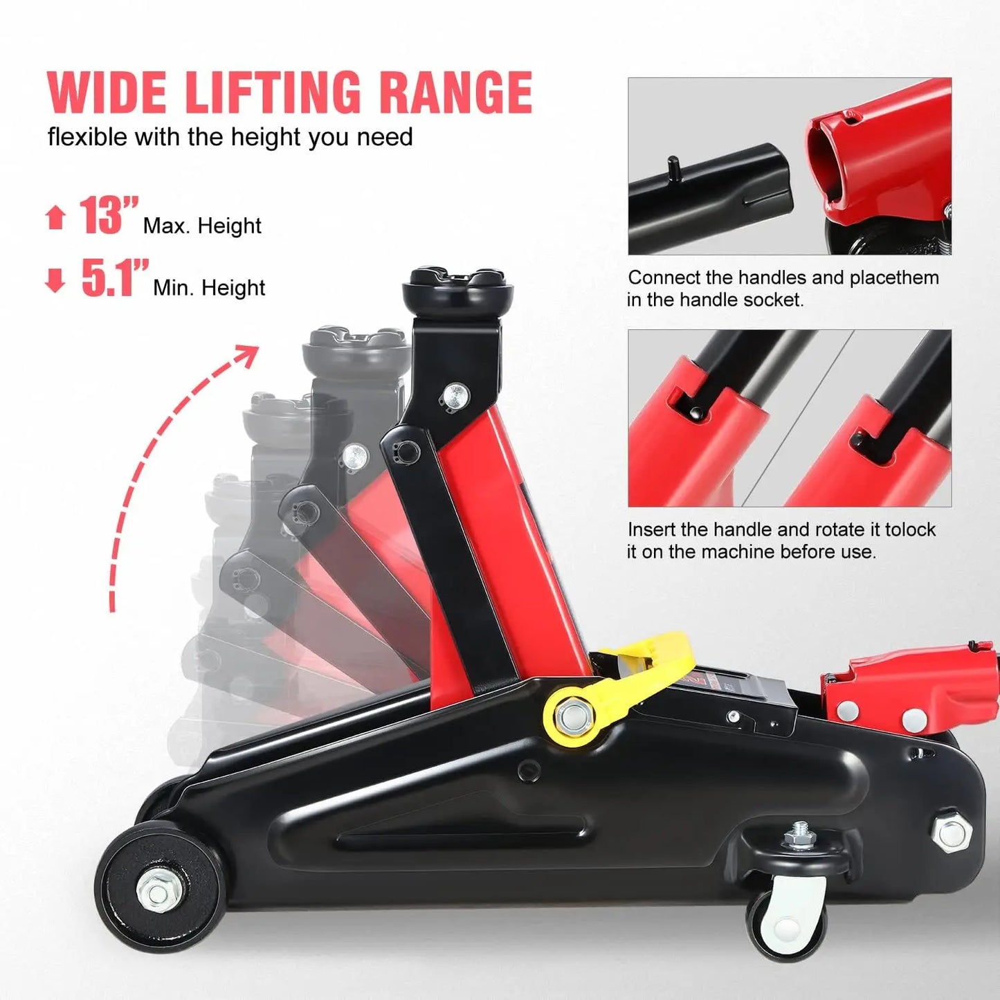 2 Ton Hydraulic Trolley Floor Jack, 4000 lbs Capacity, Lifting Range 5.1-13 Inches, Black