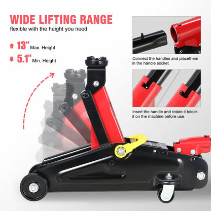 2 Ton Hydraulic Trolley Floor Jack, 4000 lbs Capacity, Lifting Range 5.1-13 Inches, Black