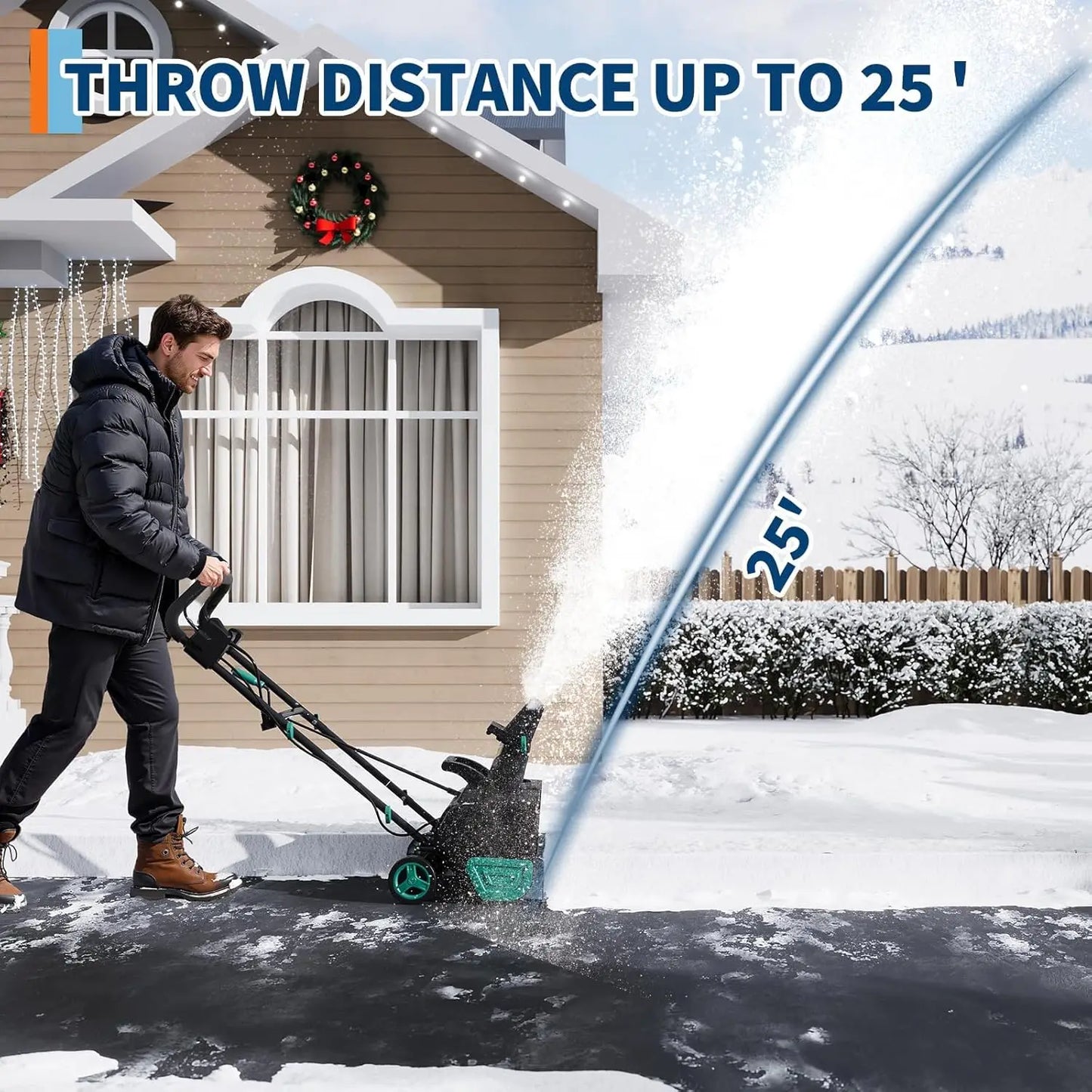 20-Inch Electric Snow Blower  Motor 1800W  All-Terrain Wheels 2 LED Lights Driveways