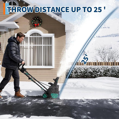 20-Inch Electric Snow Blower  Motor 1800W  All-Terrain Wheels 2 LED Lights Driveways