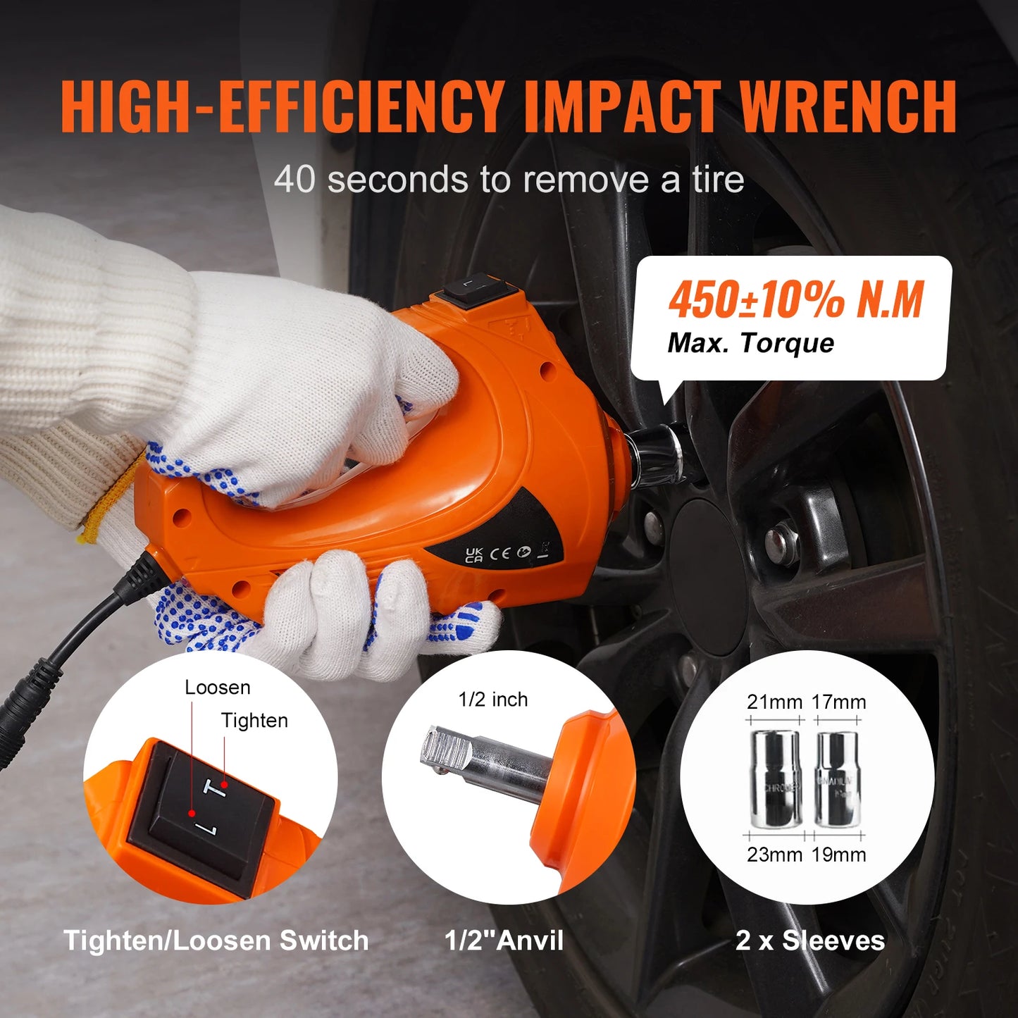 SucceBuy 5T Electric Car Jack Hydraulic  with Electric Impact Wrench Built-in Inflatable Pump, LED Light