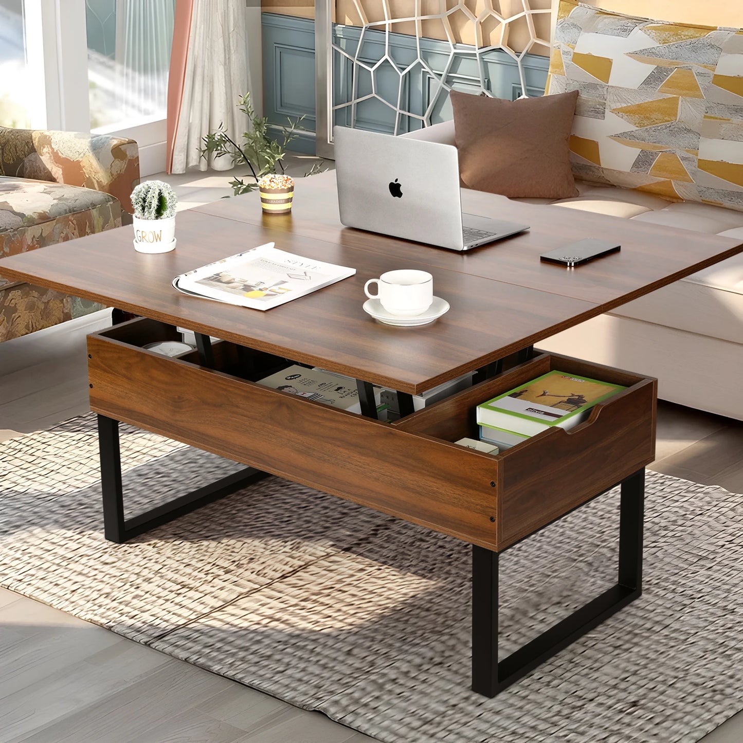VOWNER Lift Top Coffee Table, 3 in 1 Multi-Function with Hidden Compartment