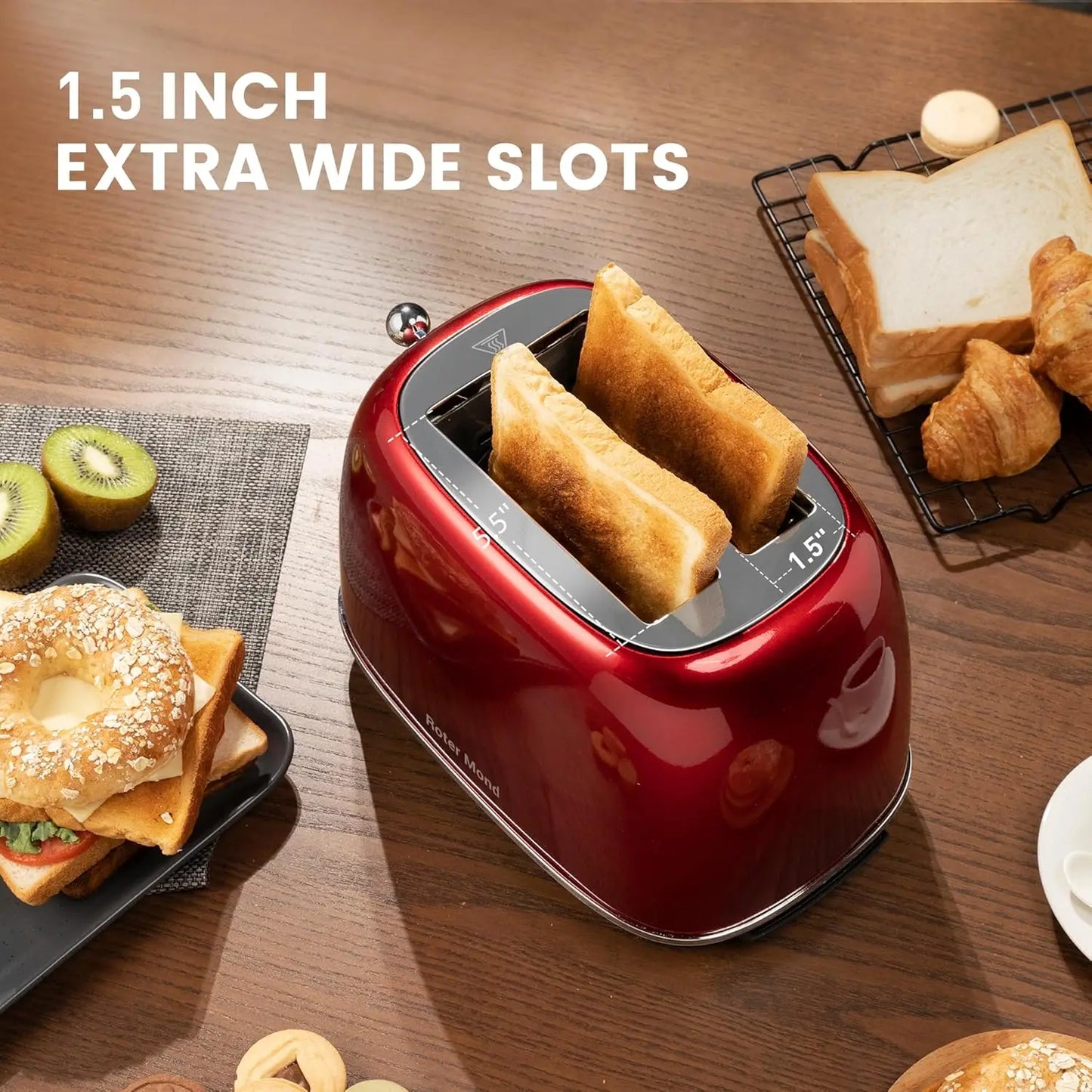 2 Slice Toaster Retro Stainless Steel, 6 Shade Settings, Removable Crumb Tray