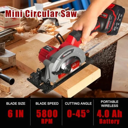 6" Cordless Mini Circular Saw 21V Compact Wireless Circular Saw 4.0Ah