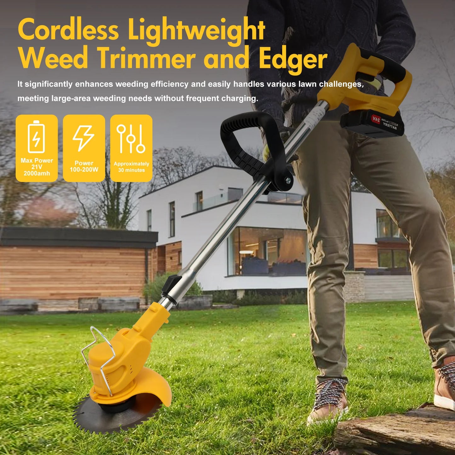 21V Cordless Grass Trimmer Electric 3-in-1 Lightweight  Lithium-ion Batteries