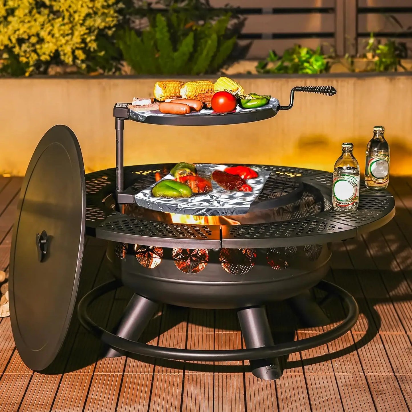 36 Inch Fire Pit with 2 Cooking Grills,Outdoor Wood Burning