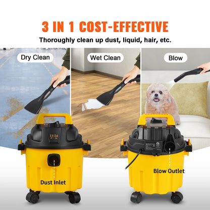 SucceBuy Wet Dry Vac 2.6 Gallon  3 in 1 Portable Shop Vacuum