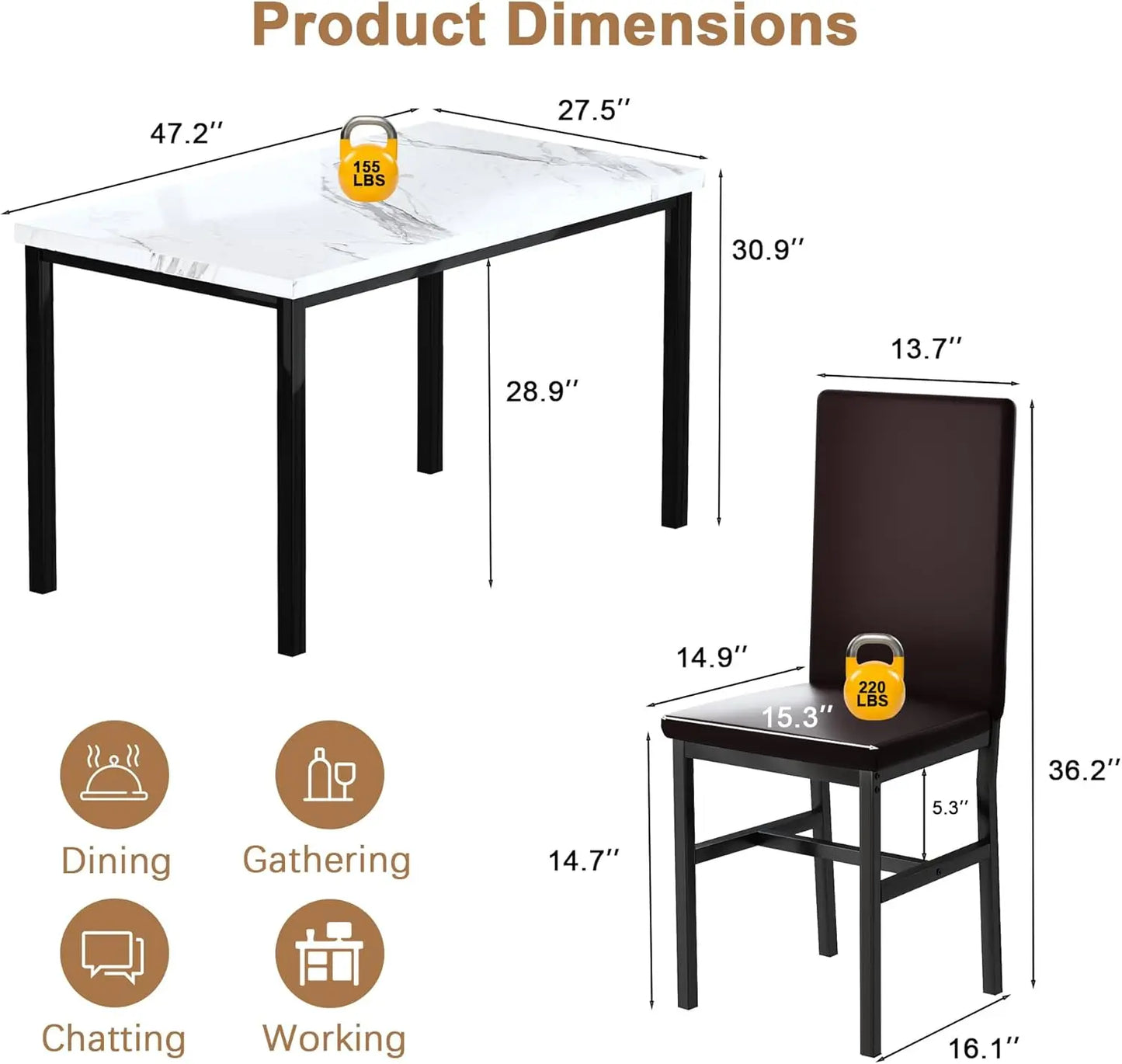 Dining Room Sets Faux Marble Table with 4 Leather Chairs