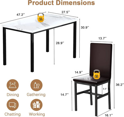 Dining Room Sets Faux Marble Table with 4 Leather Chairs