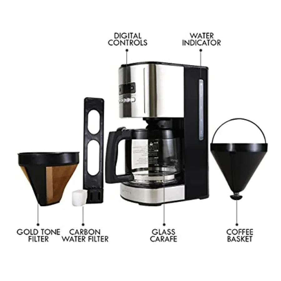 12 Cup Programmable Drip Coffee Maker Auto Shut Off