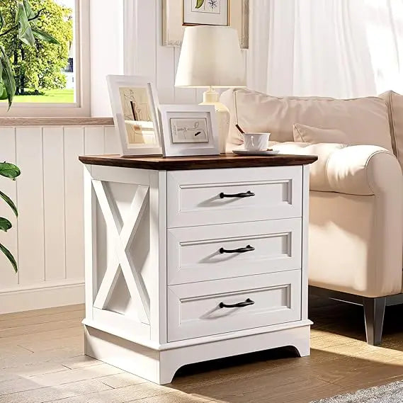 Nightstand with Drawers - Small Rustic Wood Chest of Drawers