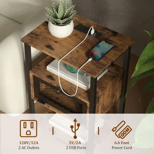 dutcheshomeliving side table with charging station and drawer 2Pc table