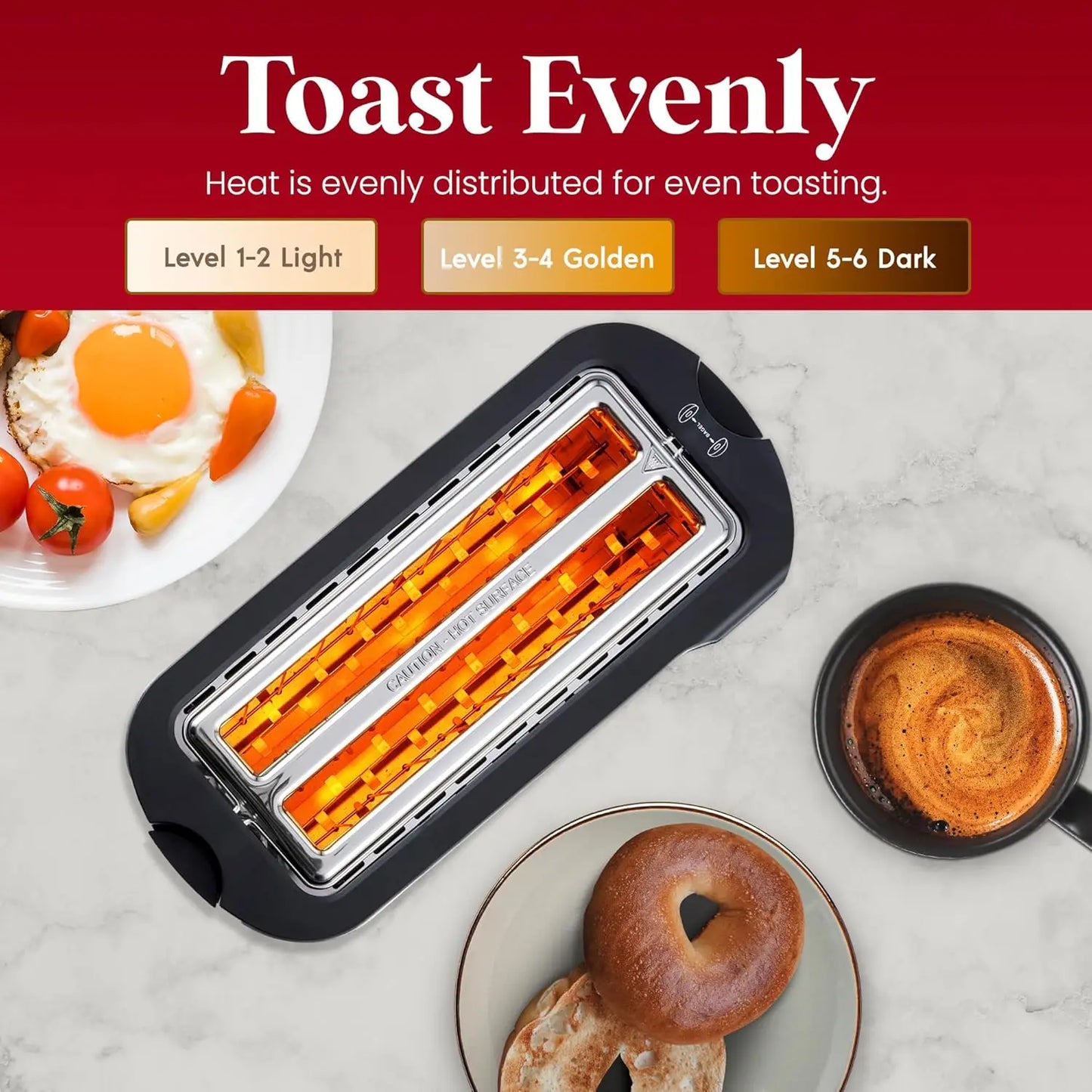 Long Slot 4-Slice Toaster with Timer, Bagel Function,