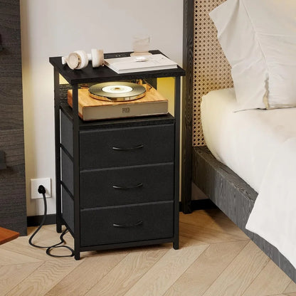 LED Nightstand with Charging Station, USB Ports,  Lighting, Black